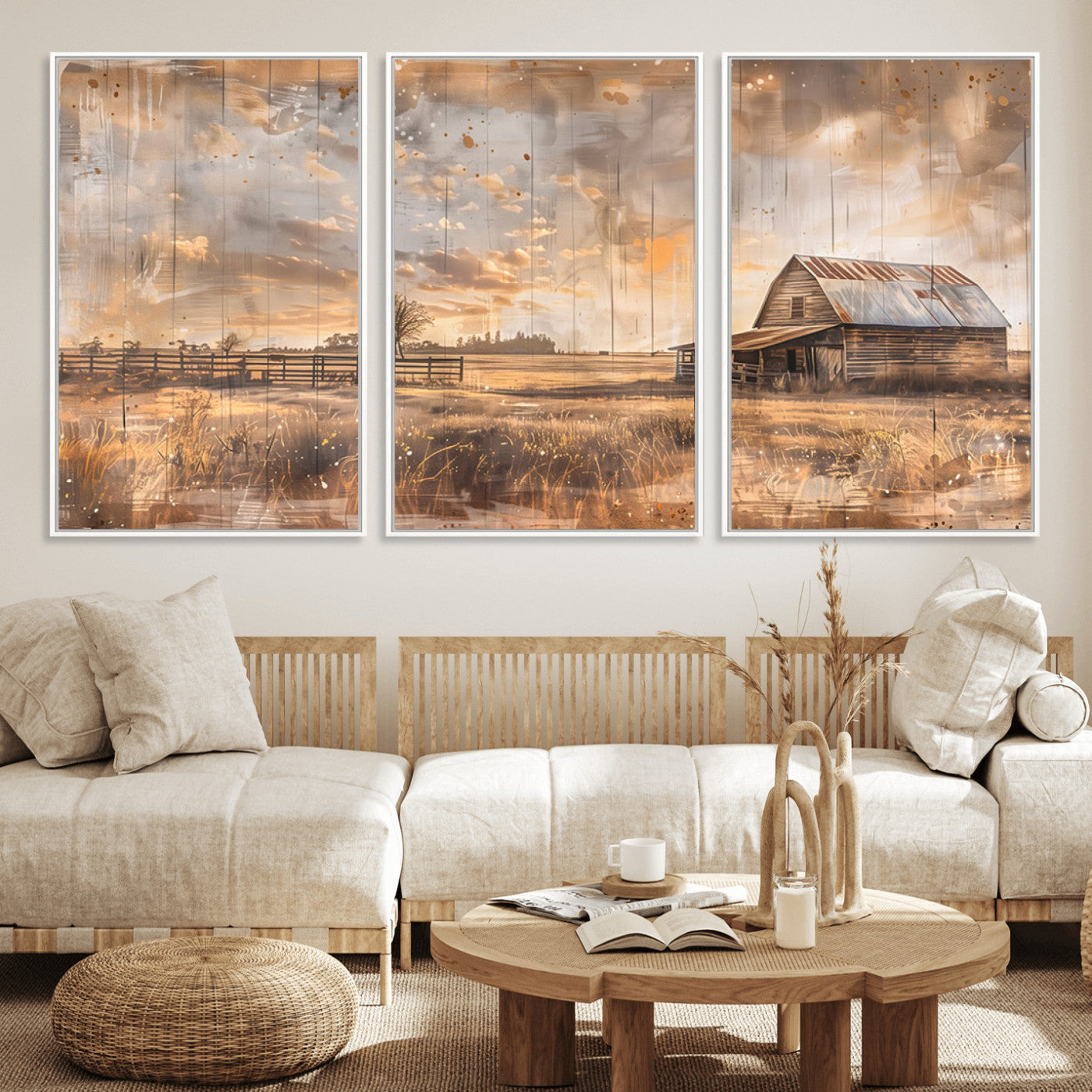 FARM2-MGV-CV-36X24-Rustic Farmhouse Wall Art Canvas Print, Framed Old Barn Art Picture Print, Southwestern Farmhouse Perfect Rustic Decor Artwork