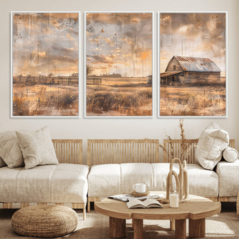 FARM2-MGV-FC-60X30-3P_White-Rustic Farmhouse Wall Art Canvas Print, Framed Old Barn Art Picture Print, Southwestern Farmhouse Perfect Rustic Decor Artwork