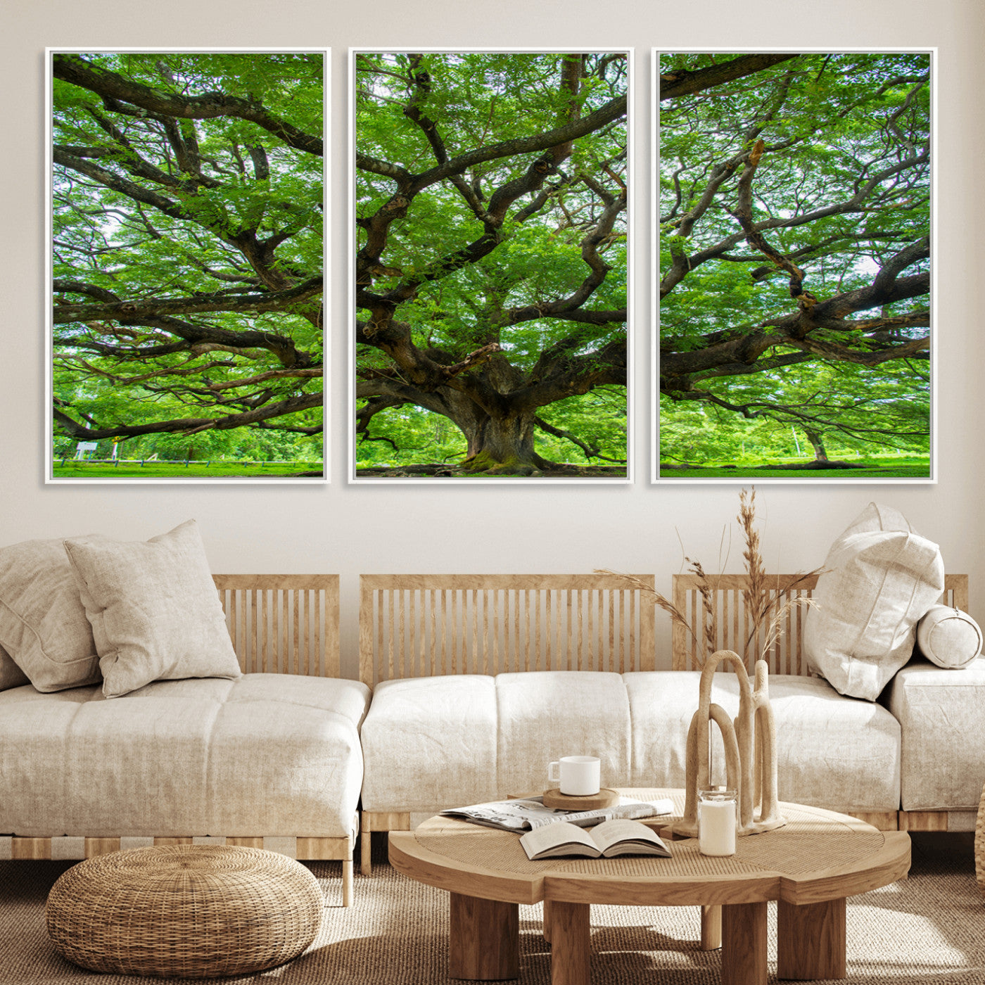 49375306-MGV-FC-60X30-3P_White-Ancient Tree Wall Art Canvas Print, Framed Sprawling Branches Art Picture Print, Gnarling Tree Perfect Earthy Natural Decor