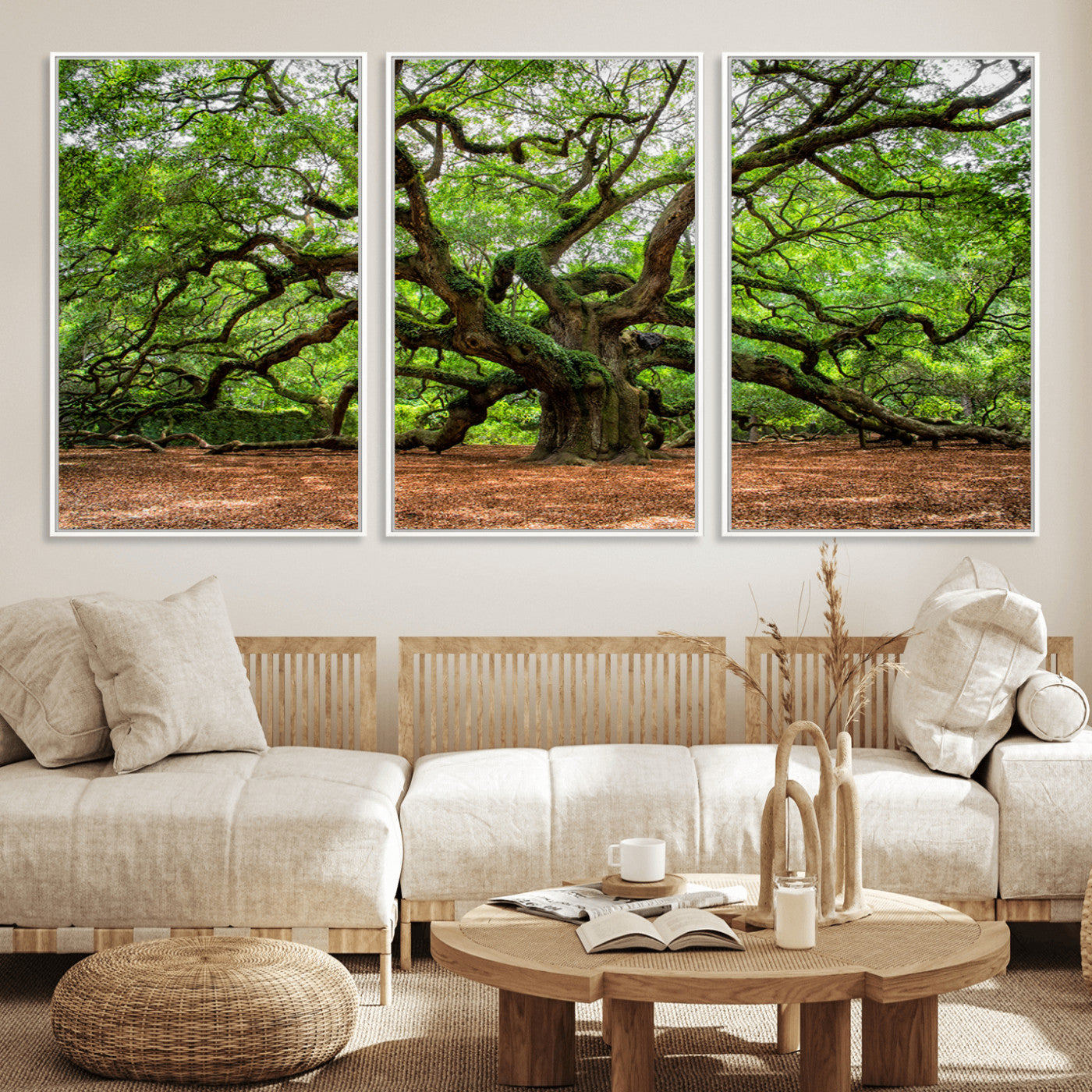 51255351-MGV-FC-60X30-3P_White-Ancient Tree Wall Art – Majestic Oak Canvas Print, Large Nature Photography, Sacred Forest Landscape Wall Décor, Wisdom Tree