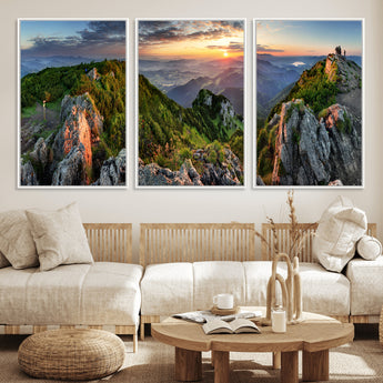 51582565-MGV-FC-60X30-3P_White-Mountain Sunrise Panorama Wall Art – Scenic Landscape Canvas Print, Hiking Adventure Nature Photography, Large Mountain Range Wall