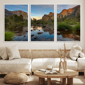 55893831-MGV-FC-60X30-3P_White-Yosemite Valley Wall Art Canvas Print, Framed El Capitan Art Picture Print, Sierra Landspace Perfect Rustic Nature Decor Artwork