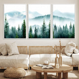 16716676-MGV-CV-36X24-Pine Forest Wall Art Canvas Print, Framed Misty Mountains Art Picture Print, Foggy Trees Perfect Moody Forest Decor Artwork