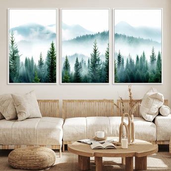 16716676-MGV-CV-36X24-Pine Forest Wall Art Canvas Print, Framed Misty Mountains Art Picture Print, Foggy Trees Perfect Moody Forest Decor Artwork