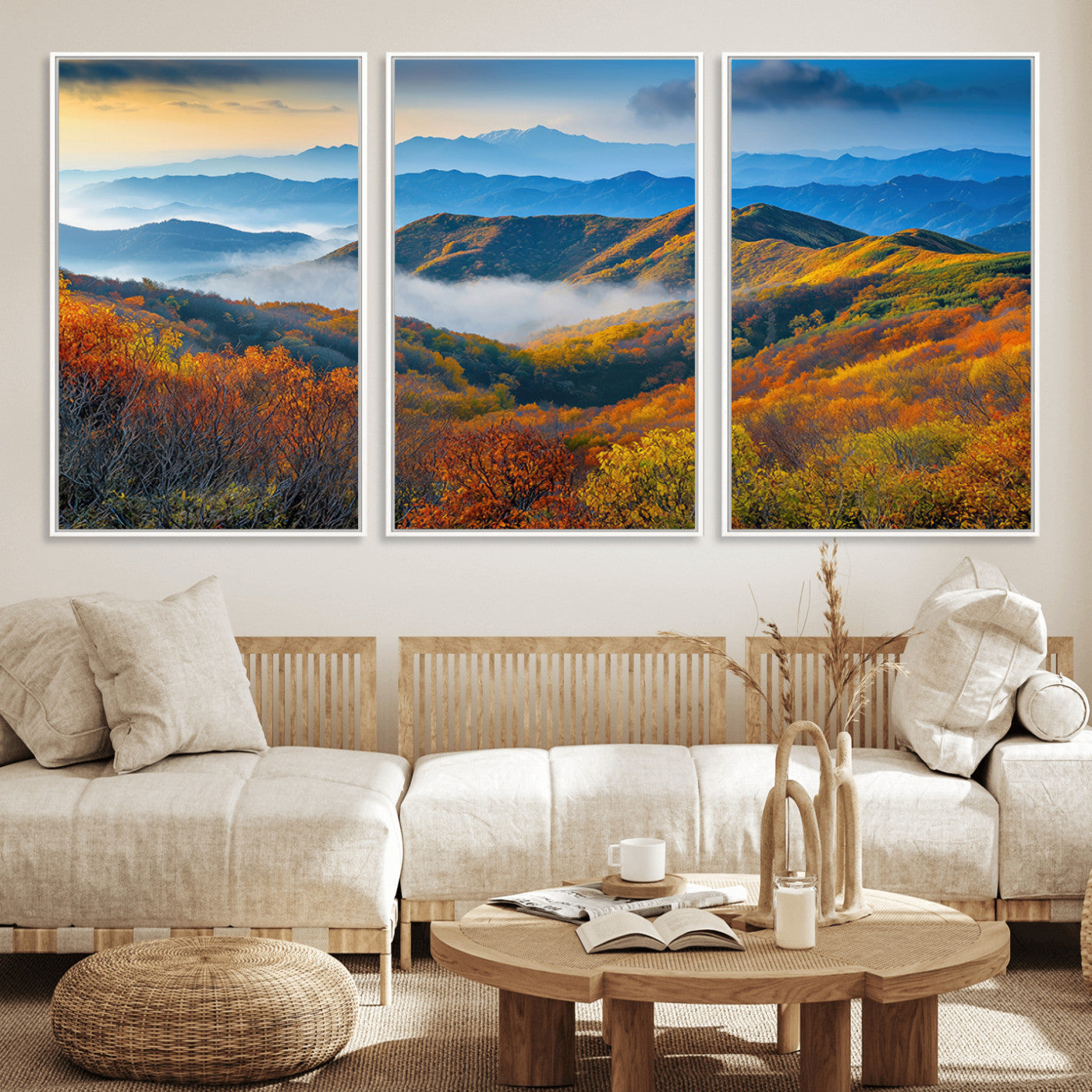 86772247-MGV-FC-60X30-3P_White-Autumn Mountains Wall Art Canvas Print, Framed Fall Foliage Art Picture Print, Vibrant Hills Perfect Vibrant Nature Decor Artwork