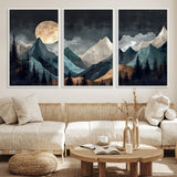 11060882-MGV-CV-36X24-Moonlit Mountains Wall Art Canvas Print, Framed Forest Silhouette Art Picture Print, Night Landscape Perfect Modern Forest Decor