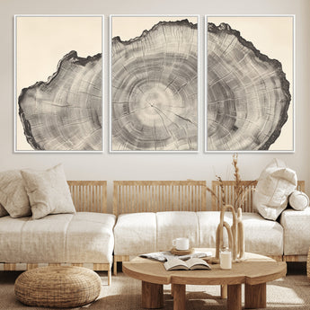 98921313-MGV-CV-36X24-Tree Ring Wall Art Canvas Print, Framed Wood Slice Art Picture Print, Minimalist Wood Perfect Rustic Academic Decor Artwork