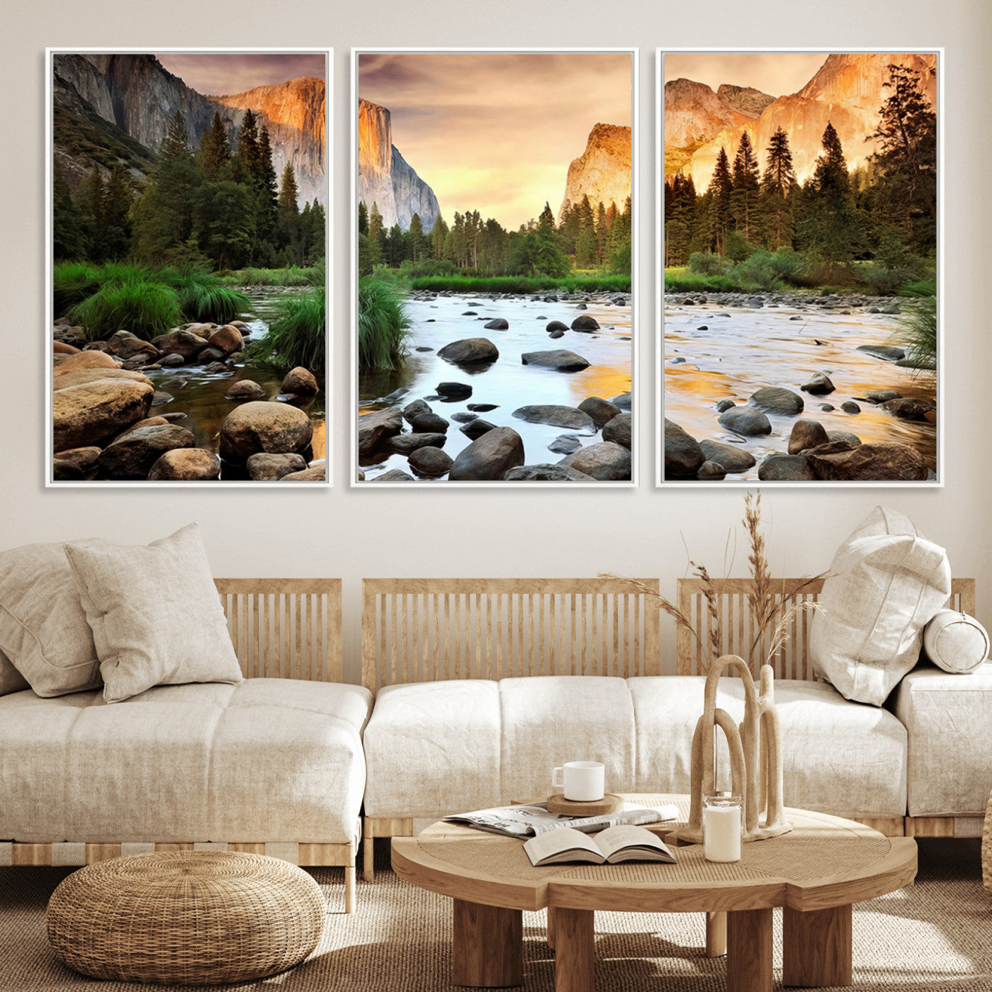 90956031-MGV-CV-36X24-Yosemite Valley Wall Art – Scenic Mountain River Landscape Canvas Print, Nature Photography for Living Room, Bedroom, Cabin,