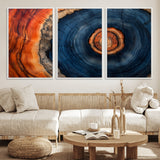 72209152-MGV-CV-36X24-Abstract Tree Ring Wall Art – Vibrant Blue Orange Wood Grain Canvas Print, Rustic Modern Nature Artwork for Living Room, Office,