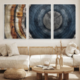 91368647-MGV-FC-60X30-3P_White-Smoky Blue Tree Ring Wall Art – Rustic Wood Cross Section Canvas Print, Modern Nature Inspired Decor for Living Room, Office, or