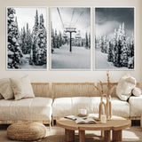 31156828-MGV-CV-36X24-Snowy Pines Wall Art Canvas Print, Framed Ski Lift Art Picture Print, Winter Forest Perfect Moody Lodge Decor Artwork