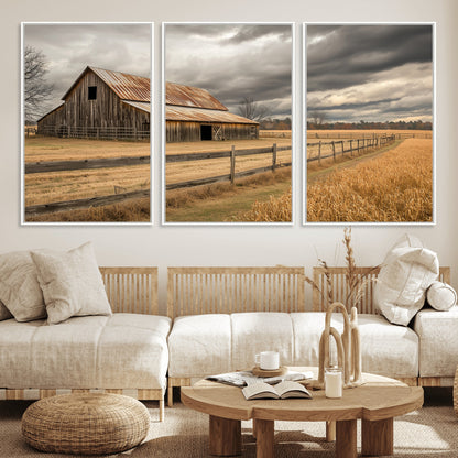 26821575-MGV-CV-36X24-Old Barn Wall Art Canvas Print, Framed Rustic Barn Art Picture Print, Moody Farm Perfect Rustic Farmhouse Decor Artwork