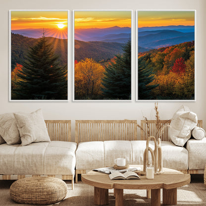 36964931-MGV-CV-36X24-Autumn Mountains Wall Art Canvas Print, Framed Sunset Glow Forest Art Picture Print, Golden Trees Perfect Vibrant Nature Decor