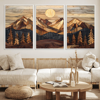 39116082-MGV-CV-36X24-Wood Mountain Landscape Wall Art Canvas Print, Framed Sunset Hills Art Picture Print, Abstract Nature Perfect Boho Decor Artwork