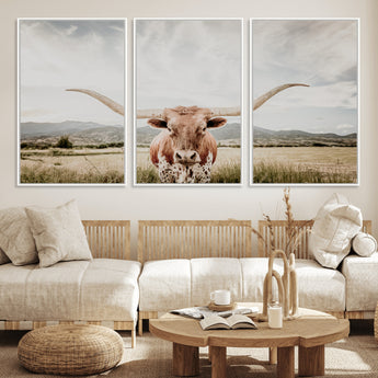 80054319-MGV-CV-36X24-Texas Longhorn Wall Art Canvas Print, Framed Western Cow Art Picture Print, Rustic Farmhouse Perfect Farmhouse Decor Artwork