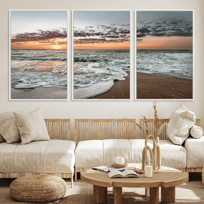 40632752-MGV-CV-36X24-Ocean Sunset Wall Art Canvas Print, Framed Beach Waves Art Picture Print, Coastal Scene Perfect Coastal Decor Artwork