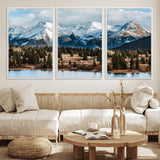 36247746-MGV-CV-36X24-Snowy Peaks Wall Art Canvas Print, Framed Alpine Lake Art Picture Print, Pine Forest Perfect Alpine Wilderness Decor Artwork