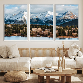 36247746-MGV-CV-36X24-Snowy Peaks Wall Art Canvas Print, Framed Alpine Lake Art Picture Print, Pine Forest Perfect Alpine Wilderness Decor Artwork