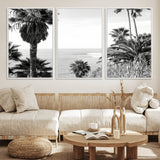 89458520-MGV-CV-36X24-Palm Trees Wall Art Canvas Print, Framed Coastal View Art Picture Print, Ocean Horizon Perfect Monochrome Coast Decor Artwork
