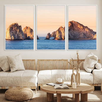 72996116-MGV-CV-36X24-El Arco Wall Art Canvas Print, Framed Cabo Rocks Art Picture Print, Ocean Arch Perfect Golden Coastal Landmark Decor Artwork