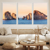 72996116-MGV-FC-60X30-3P_White-El Arco Wall Art Canvas Print, Framed Cabo Rocks Art Picture Print, Ocean Arch Perfect Golden Coastal Landmark Decor Artwork