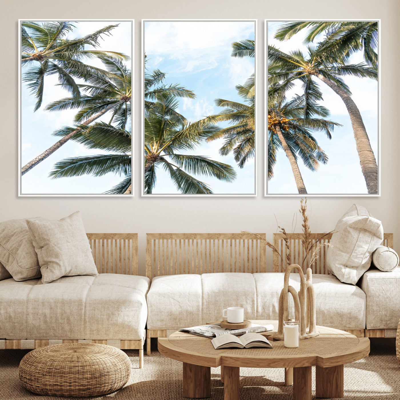 87247012-MGV-CV-36X24-Skyward Palm Trees Wall Art Canvas Print, Framed Tropical Sky Art Picture Print, Coconut Palm Perfect Tropical Skyview Decor