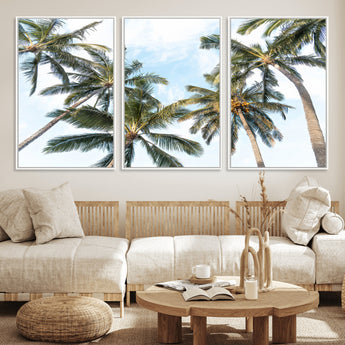 87247012-MGV-CV-36X24-Skyward Palm Trees Wall Art Canvas Print, Framed Tropical Sky Art Picture Print, Coconut Palm Perfect Tropical Skyview Decor