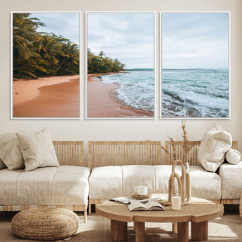 88125882-MGV-CV-36X24-Tropical Shoreline Wall Art Canvas Print, Framed Palm Trees Art Picture Print, Tropical Ocean Perfect Tropical Coastal Decor