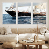 97168626-MGV-CV-36X24-Sailing Yacht Wall Art Canvas Print, Framed Wooden Yacht Art Picture Print, Ocean Waves Perfect Nautical Coastal Decor Artwork