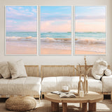 74679437-MGV-CV-36X24-Pastel Ocean Wall Art Canvas Print, Framed Beach Waves Art Picture Print, Soft Sunset Perfect Pastel Coastal Decor Artwork