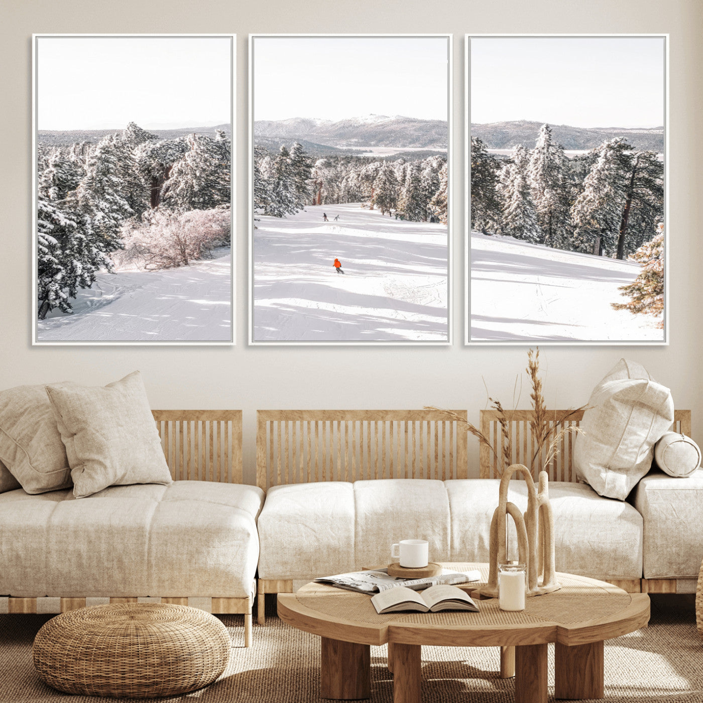 62119206-MGV-CV-36X24-Snowy Trail Wall Art Canvas Print, Framed Ski Slope Art Picture Print, Winter Pines Perfect Alpine Adventure Decor Artwork
