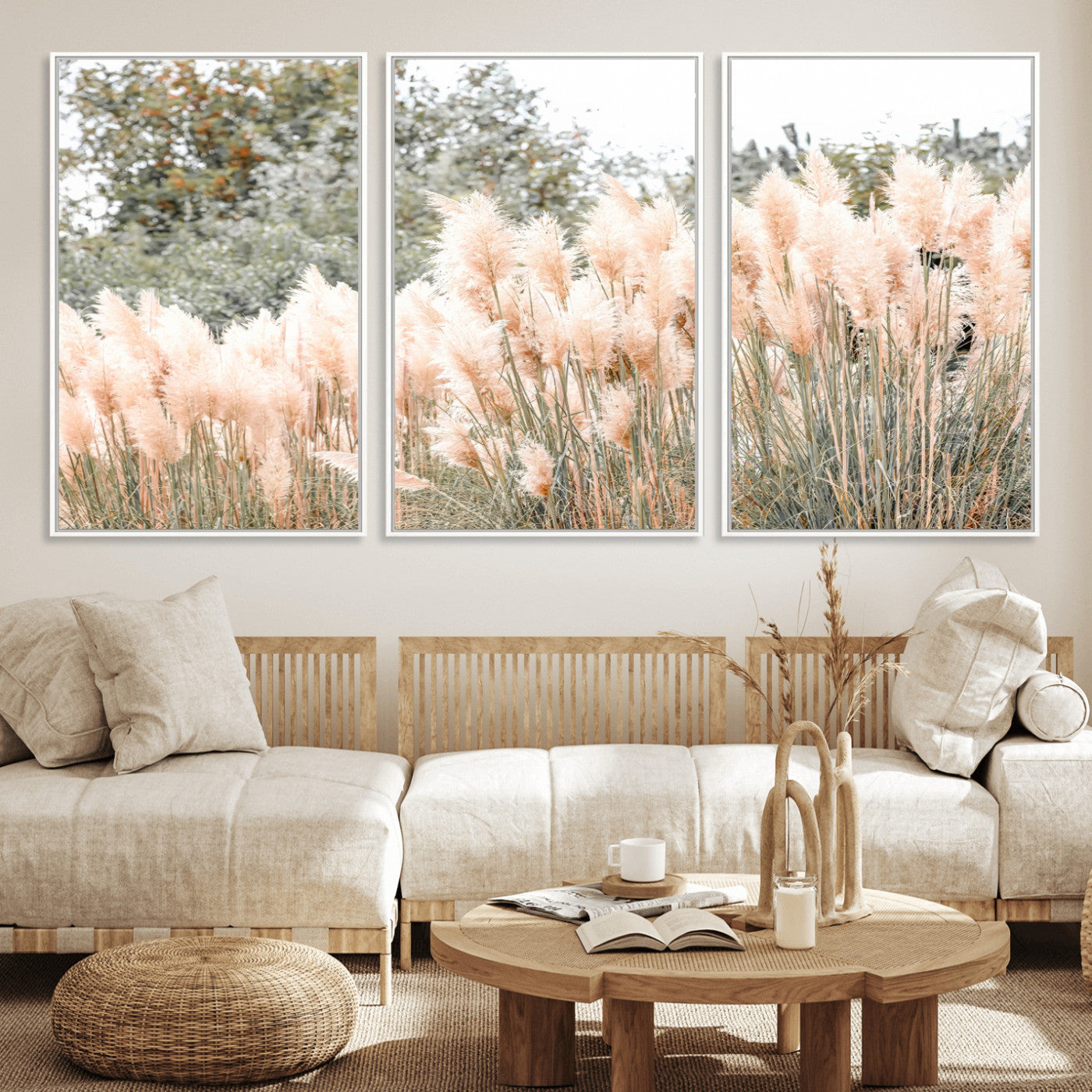 21826392-MGV-CV-36X24-Pampas Grass Wall Art Canvas Print, Framed Soft Pampas Art Picture Print, Pastel Grasses Perfect Soft Neutral Boho Decor Artwork