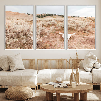 97234735-MGV-CV-36X24-Rustic Bones Wall Art Canvas Print, Framed Desert Sage Art Picture Print, Prairie Skull Perfect Minimal Rustic Decor Artwork