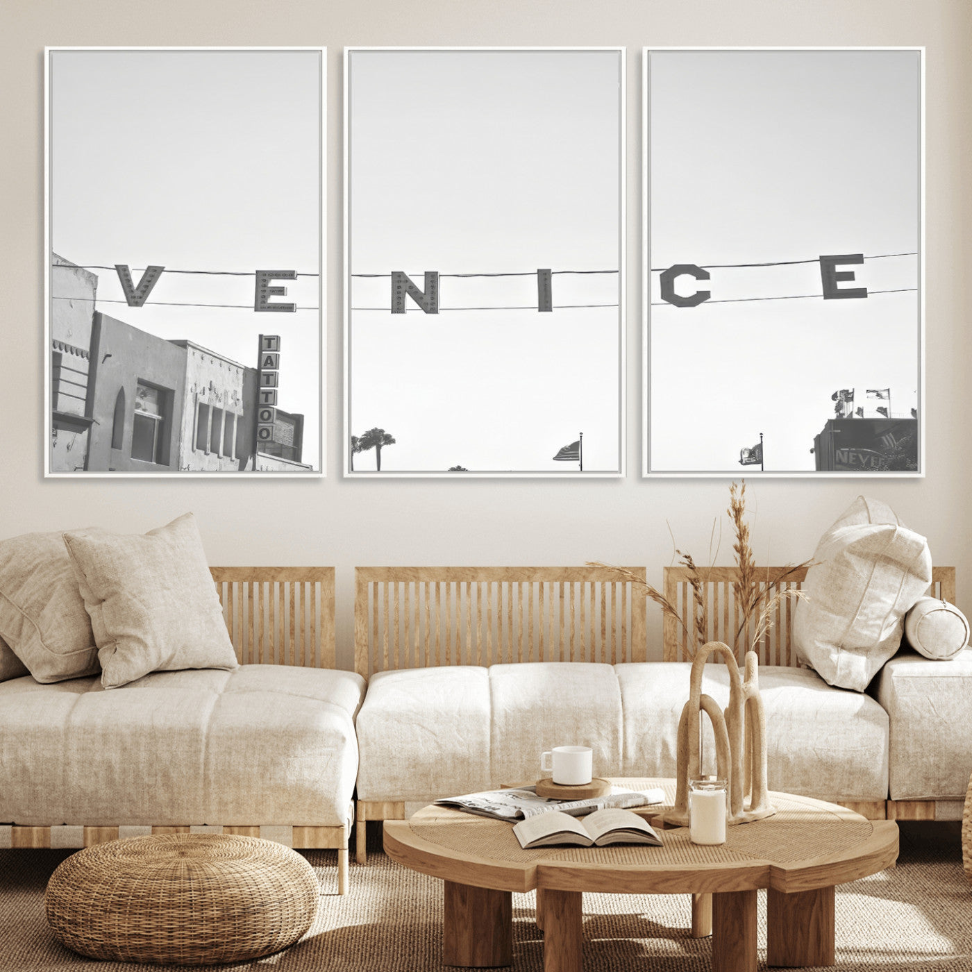 68254589-MGV-CV-36X24-Venice Sign Wall Art Canvas Print, Framed Venice Letters Art Picture Print, Los Angeles Perfect Minimalist Urban Decor Artwork