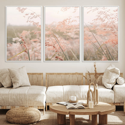 79164340-MGV-CV-36X24-Pastel Grasses Wall Art Canvas Print, Framed Soft Meadow Art Picture Print, Field in Breeze Perfect Pastel Minimal Decor Artwork