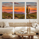 25332783-MGV-FC-60X30-3P_White-Saguaro Cactus Wall Art Canvas Print, Framed Arizona Sunset Art Picture Print, Sonoran Desert Perfect Southwestern Boho Decor