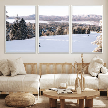 79857868-MGV-FC-60X30-3P_White-Snowy Mountain Wall Art Canvas Print, Framed Ski Slope Art Picture Print, Winter Forest Perfect Modern Rustic Decor Artwork