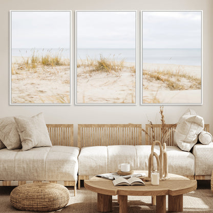 13146857-MGV-CV-36X24-Beach Dunes Wall Art Canvas Print, Framed Soft Horizon Art Picture Print, Coastal Grass Perfect Minimalist Coastal Decor Artwork