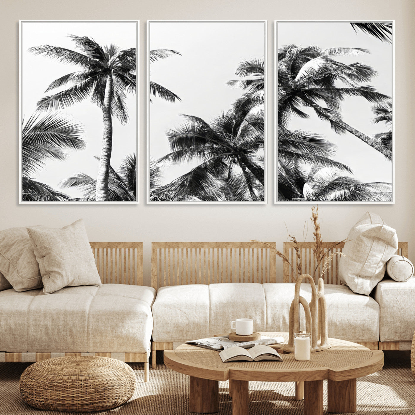 46641801-MGV-CV-36X24-Palm Tree Wall Art Canvas Print, Framed Black White Tropics Art Picture Print, Monochrome Palms Perfect Modern Tropical Minimalist