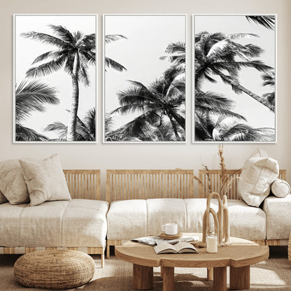 46641801-MGV-CV-36X24-Palm Tree Wall Art Canvas Print, Framed Black White Tropics Art Picture Print, Monochrome Palms Perfect Modern Tropical Minimalist