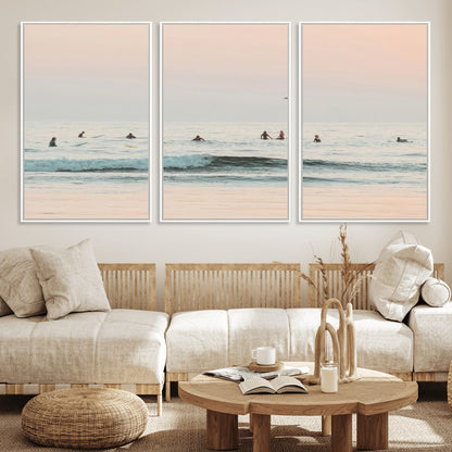 98888919-MGV-CV-36X24-Pastel Ocean Wall Art Canvas Print, Framed Soft Sunset Swimming Art Picture Print, Calm Sea Horizon Perfect Soft Coastal