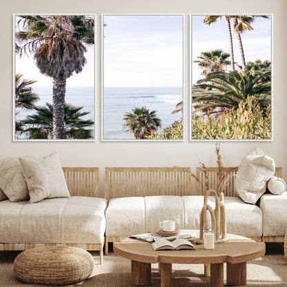 51404565-MGV-FC-60X30-3P_White-Palm Trees Wall Art Canvas Print, Framed Ocean Breeze Art Picture Print, Coastal View Perfect Tropical Coastal Decor Artwork
