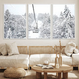44705668-MGV-FC-60X30-3P_White-Winter Forest Wall Art Canvas Print, Framed Snowy Forest Art Picture Print, Ski Lift Perfect Scandinavian Decor Artwork