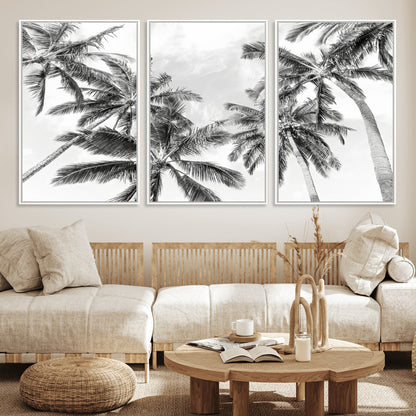 62113786-MGV-CV-36X24-Black White Palm Wall Art Canvas Print, Framed Monochrome Tropics Art Picture Print, Minimalist Beach Perfect Coastal Minimalist