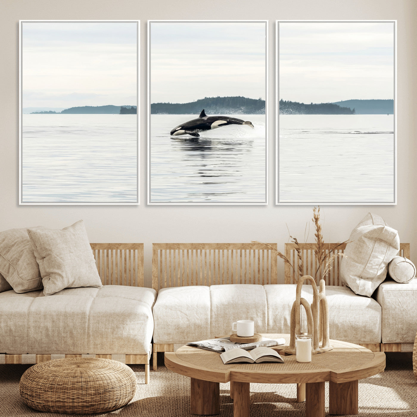 10157174-MGV-CV-36X24-Orca Whale Wall Art Canvas Print, Framed Black White Whale Art Picture Print, Minimalist Ocean Perfect Coastal Minimalist Decor