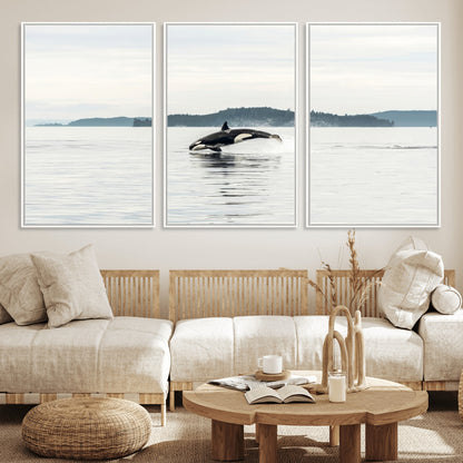 10157174-MGV-CV-36X24-Orca Whale Wall Art Canvas Print, Framed Black White Whale Art Picture Print, Minimalist Ocean Perfect Coastal Minimalist Decor