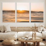 16973771-MGV-CV-36X24-Calm Water Wall Art Canvas Print, Framed Sunset Waves Art Picture Print, Coastal Warmth Perfect Warm Minimalist Decor Artwork