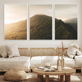 42338636-MGV-CV-36X24-Golden Mountain Wall Art Canvas Print, Framed Misty Summit Art Picture Print, Rugged Landscape Perfect Moody Wilderness Decor