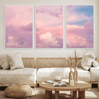 22874890-MGV-CV-36X24-Pastel Sky Wall Art Canvas Print, Framed Dreamy Cloudscape Art Picture Print, Sunset Glow Perfect Minimalist Serenity Decor