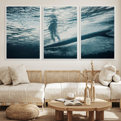 71192524-MGV-FC-60X30-3P_White-Submerged Surf Wall Art Canvas Print, Framed Underwater Perspective Art Picture Print, Ocean Surf Perfect Coastal Adventure Decor